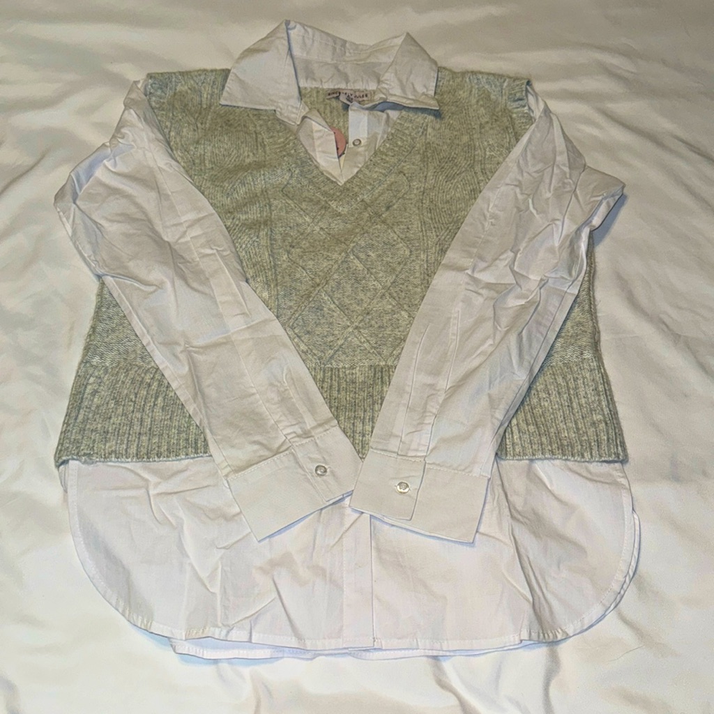 Sincerely Jules Nwt Sweater Vest And Built In Dress Shirt Combo - Medium